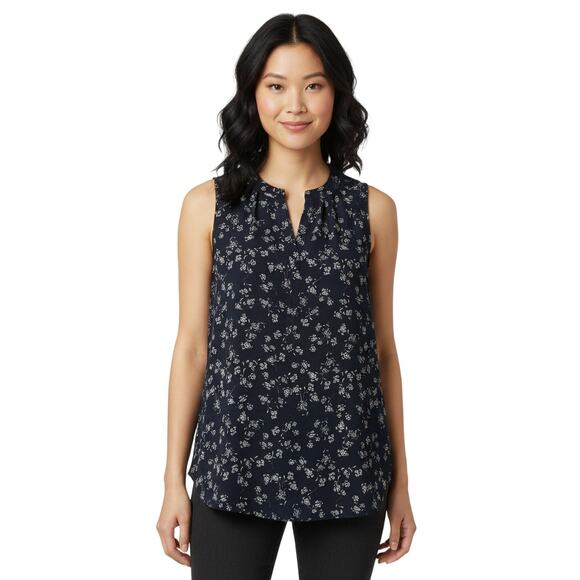 41 Hawthorn Morey Split Neck Sleeveless Floral Blouse Navy Blue NWT Size Large - Picture 1 of 7